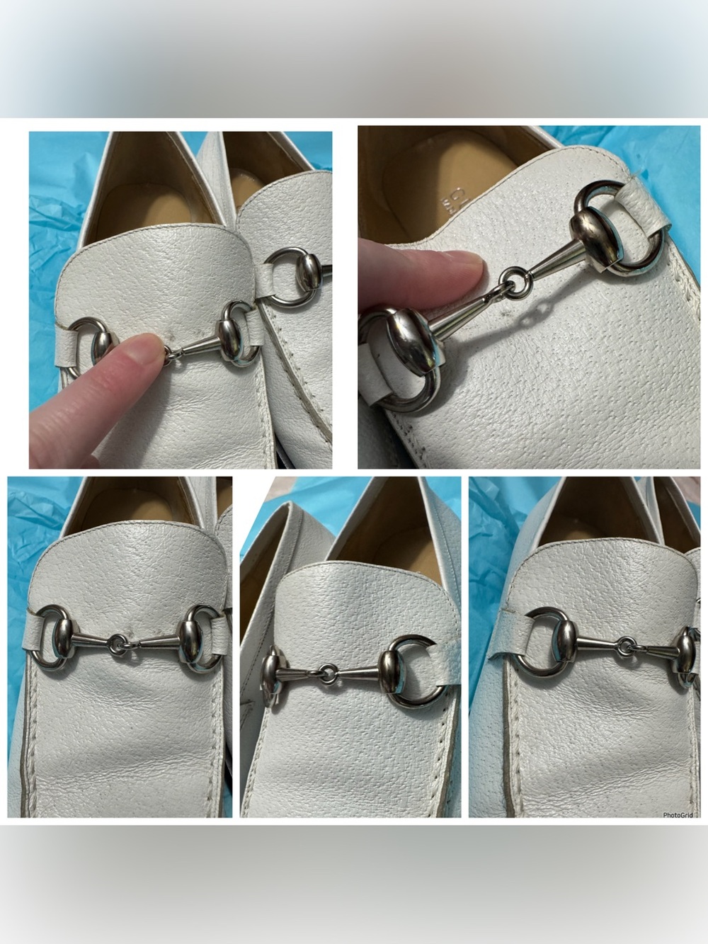 Gucci AUTHENTIC Vintage White Silver Horsebit Leather Loafers 36.5 Tom Ford RARE - Picture 11 of 16